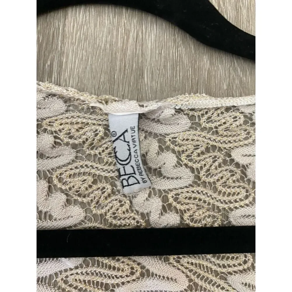 BECCA BY REBECCA VIRTUE Sundown Zigzag Crochet Tan White Tunic cover up, MP $88 - Picture 8 of 9